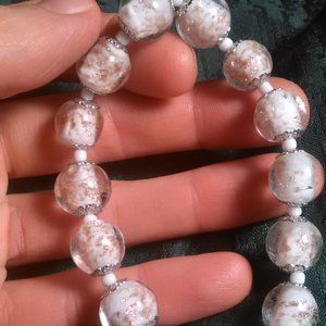 White Murano Style Glass Beaded Stretch Bracelet